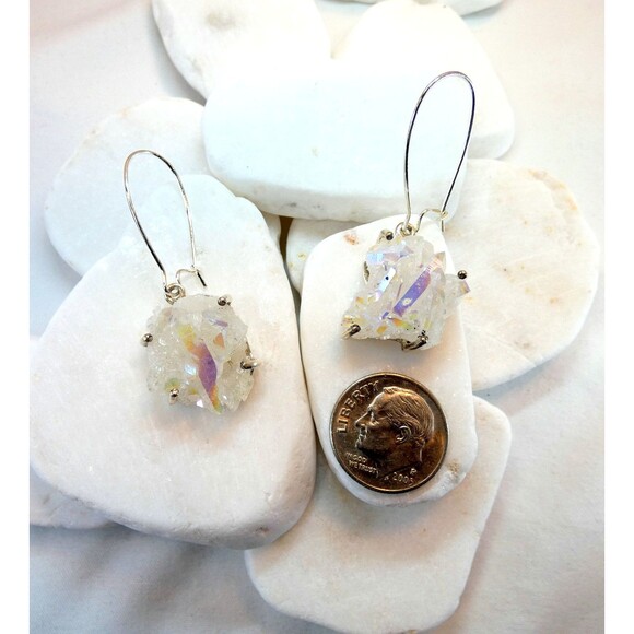 Angel Aura Quartz Crystal Sterling Silver Earrings Genuine Healing Jewelry - Picture 5 of 6